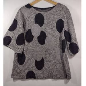 Vintage Nally & Millie Womens Gray Black Polka Dot Short Sleeve Sweater Size L
